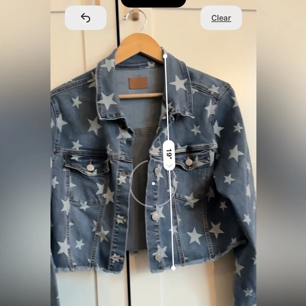 Judy Blue Star Print Jean Jacket Size Large Fourth of July USA Size Large - Picture 4 of 6